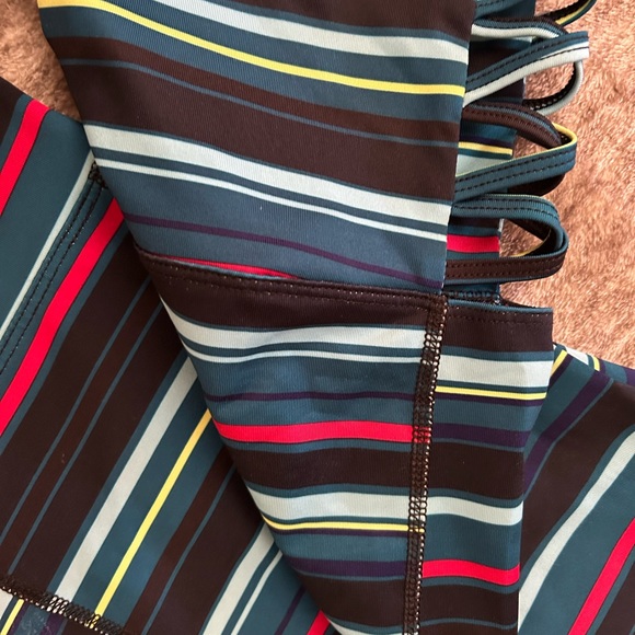 Joe Fresh Active Wear- Large Cropped Multi Stripped Active Leggings. - Picture 4 of 4
